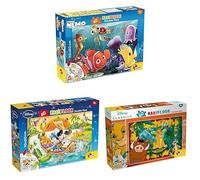 LISCIANI - LOT 3 Maxi Puzzles Disney 2 en 1 - Némo (70x50cm) + Mickey Mouse + Le Roi Lion - 60 Pièces Chacun - Double Face à Colorier - Feutres Inclus - Jeux Éducatifs Enfants 3-4+ Ans