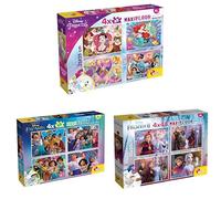LISCIANI - LOT 3 Puzzles Disney - Princesses + Encanto + Reine des NEIGES - 4x48 Pièces Chacun - Double Face à Colorier - Jeu Éducatif 3-4 Ans - Développe Réflexion - 35x25cm - Feutres Inclus