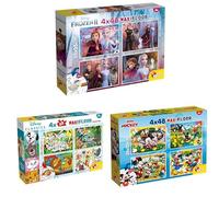 LISCIANI - LOT 3 Puzzles Disney - Reine des Neiges + Mickey Mouse + Classiques Disney - 4x48 Pièces Chacun - Double Face à Colorier - Feutres Inclus - Jeu Éducatif Enfants 4+ Ans - 35x25cm - Fabriqué