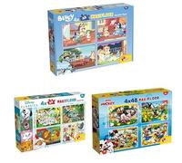 LISCIANI - LOT 3 Puzzles Double Face - Bluey MAXIFLOOR + Disney Classiques + Mickey Mouse - 4x48 Pièces Chacun - Verso à Colorier - Jeu Éducatif Enfants 3-4+ Ans - Puzzle Sol et Table