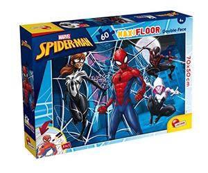 LISCIANI - MARVEL SPIDERMAN - Puzzle Maxifloor pour Enfants dès 4 Ans - 70x50cm - Puzzle Géant Super héros Double Face - Verso à Colorier - Jeu Educatif - Développe Créativité