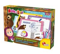 LISCIANI - MASHA ET MITCHKA - École de Dessin Masha The Bear - Tableaux Effaçables avec Marqueurs et Cahier d'Exercices - Loisirs Créatifs - Jeu Créatif pour Enfants dès 3 ans.