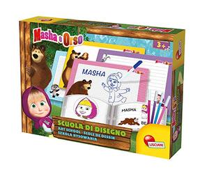 LISCIANI - MASHA ET MITCHKA - École de Dessin Masha The Bear - Tableaux Effaçables avec Marqueurs et Cahier d'Exercices - Loisirs Créatifs - Jeu Créatif pour Enfants dès 3 ans.