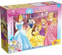 Lisciani, Maxi Puzzle pour enfants à partir de 4 ans, 60 pièces, 2 en 1 Double Face Recto / Verso avec le dos à colorier - Disney Princesses 48250