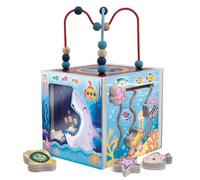 Lisciani - Montessori Bois - Cube d’Activités Sensoriel Montessori pour Enfants dès 3 Ans - Jouet Éducatif en Bois 6 Activités Thème Océan - Motricité Fine, Logique et Exploration Sensorielle