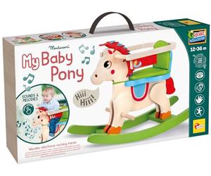 Lisciani - Montessori Bois - Mon Bébé Poney Cheval à Bascule - Dès 1 an | Cheval à Bascule Électronique Parlant - Développement Motricité et Équilibre - Stable et Sécurisé - Avec Sons & Mélodies