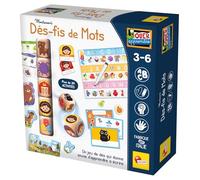 Lisciani - Montessori - Défis de Mots - Jeu Éducatif Maternelle Enfant de 3 à 6 Ans - Alphabet et Premiers Mots - Activités avec Feutre Effaçable - Dés Éducatifs en Bois - Planches et Tuiles Activité