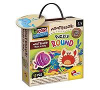 Lisciani - Montessori Legno - Puzzle Rond Bois Animaux Marins - Dès 2 Ans | 6 Animaux en Bois Haute Qualité - Jeu Éducatif Tactile - Encastrements Guidés par la Forme - Sens du Toucher et Dextérité