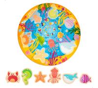 Lisciani - Legno - Puzzle Rond Éducatif Animaux Marins - Dès 2 Ans | 6 Animaux en Bois Haute Qualité - Jeu Éducatif Tactile - Encastrements Guidés par la Forme - Sens du Toucher et Dextérité