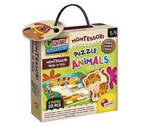 Lisciani - Montessori Wood Puzzle Animals - 4 Modèles en Bois - Dès 1 an | 4 Puzzles avec Bébé Animaux - Logique, Mémoire et Concentration - Encastrements Simples à Réussir - 20 Pièces en Bois Massif