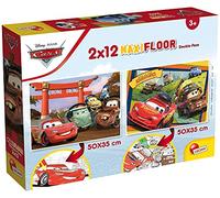 LISCIANI - PUZZLE DISNEY 2 en 1 - Cars - Maxifloor 50 x 35 Cm - 2 x 12 pièces - Double Face avec Verso à Colorier - Pour Enfants dès 3 ans - Feutres Inclus pour Coloriage- Fabriqué En Italie