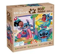 Lisciani - Puzzle Disney Stitch - 60 Pièces Double Face - Dès 4 Ans | Activité Manuelle Recyclable - Verso à Colorier, Décoration Libre - Grand Jeu de Sol - Format Final de 70 x 50 cm au Sol