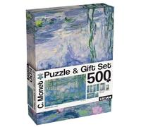 Lisciani Puzzle Gift Set Art Monet - Water Lilies 500 Pièces dès 14 Ans | Coffret Cadeau Artistique avec 4 Marque-Pages, 2 Cartes Postales et 2 Étiquettes Décoratives pour Fans d’Art et Puzzles Zen