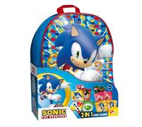 Lisciani - SONIC - Set Sac à Dos Avec Jeux de Cartes 2 en 1 Sonic - Jeux de Voyage pour Enfants dès 6 Ans - 2 jeux Différents pour Jouer à l'Ecole - 2 Joueurs et + - Fabriqué En Italie
