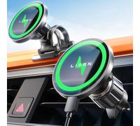 LISEN 15W Pro Support Téléphone Voiture Magsafe Induction Chargeur -[24X N52 Aimants] Support Telephone Voiture Magnetique, 360°Rotation Porte Telephone Voiture Aimanté pour iPhone 17 Pro Max 16-12