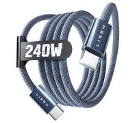 LISEN 240W Cable USB C Charge Rapide, 1m PD 5A Cable USB C vers USB C Câble Chargeur USBC Nylon Tressé pour iPhone 17 16 Samsung S25 Ultra iPad Air MacBook Pro Google Pixel 9 Xiaomi, Couleur de minuit