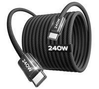 LISEN 240W Cable USB C Charge Rapide, 2m PD 5A Cable USB C vers USB C Câble USBC Chargeur Nylon Tressé pour iPhone 17 16 Samsung S25 Ultra iPad Air MacBook Pro Google Pixel 9 Xiaomi 17 Switch, Noir