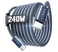 LISEN 240W Cable USB C Charge Rapide, 2m PD 5A Cable USB C vers USB C Câble USBC Chargeur Nylon Tressé pour iPhone 17 16 Samsung S25 Ultra iPad Air MacBook Pro Pixel 9 Xiaomi 17, Couleur de minuit