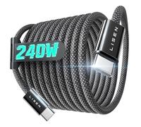 LISEN 240W Cable USB C Charge Rapide, 3m PD 5A Cable USB C vers USB C Câble Chargeur USBC Nylon Tressé pour iPhone 17 16 Samsung S25 Ultra iPad Air MacBook Pro Google Pixel 9 Xiaomi Switch, Noir