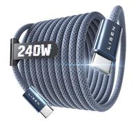 LISEN 240W Cable USB C Charge Rapide, 3m PD 5A Cable USB C vers USB C Câble Chargeur USBC Nylon Tressé pour iPhone 17 16 Samsung S25 Ultra iPad Air MacBook Pro Google Pixel 9 Xiaomi, Couleur de minuit