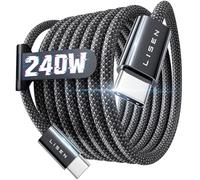 LISEN 240W Cable USBC Charge Rapide, 1m PD 5A Cable USB C vers USB C Câble Chargeur USBC Nylon Tressé pour iPhone 16 Samsung S25 Ultra iPad Air MacBook Pro Google Pixel 10 Switch PS5 Tablet Noir