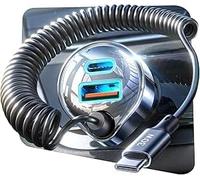 LISEN Adaptateur allume-cigare USB C 12 V 65 W Chargeur rapide de voiture 65 W + câble enroulable 30 W USB C [Dual Chip PD&QC3.0] Chargeur de voiture pour iPhone 17 16 15 14 Pro Max, Galaxy S25 S24