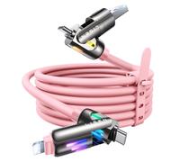 LISEN Câble USB C Chubby 240 W, câble de charge 4 en 1 (2 m) avec lumière, câble de charge USB A/C vers C/L pour iPhone 16, 15, 14 Pro Max/MacBook/iPad Pro/SamSungS24, rose