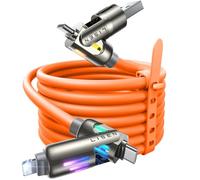 LISEN Câble USB C Chubby 240 W, Câble De Charge 4 En 1 Avec Lumière, Câble De Charge USB A/C Vers C/L Pour iPhone 16, 15, 14 Pro Max/MacBook/iPad Pro/Samsung S24, 2M, orange