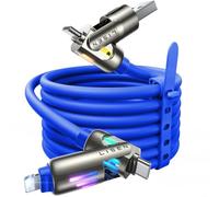 LISEN Câble USB C Chubby 240 W, Câble De Charge 4 En 1 Avec Lumière, Câble De Charge USB A/C Vers C/L Pour iPhone 16, 15, 14 Pro Max/MacBook/iPad Pro/Samsung S24, 2M, bleu foncé