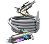 LISEN Câble USB C Chubby 240 W, Câble De Charge 4 En 1 Avec Lumière, Câble De Charge USB A/C Vers C/L Pour iPhone 16, 15, 14 Pro Max/MacBook/iPad Pro/Samsung S24, 1M, Gris