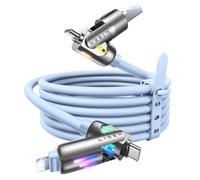 LISEN Câble USB C Chubby 240 W, Câble De Charge 4 En 1 Avec Lumière, Câble De Charge USB A/C Vers C/L Pour iPhone 16, 15, 14 Pro Max/MacBook/iPad Pro/Samsung S24, 2M, Bleu