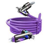 LISEN Câble USB C Chubby 240 W, Câble De Charge 4 En 1 Avec Lumière, Câble De Charge USB A/C Vers C/L Pour iPhone 16, 15, 14 Pro Max/MacBook/iPad Pro/Samsung S24, 2M, Violet