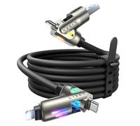 LISEN Câble USB C Chubby 240 W, Câble De Charge 4 En 1 Avec Lumière, Câble De Charge USB A/C Vers C/L Pour iPhone 16, 15, 14 Pro Max/MacBook/iPad Pro/Samsung S24, 1M, Noir