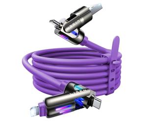 LISEN Câble USB C Chubby 240 W, Câble De Charge 4 En 1 Avec Lumière, Câble De Charge USB A/C Vers C/L Pour iPhone 16, 15, 14 Pro Max/MacBook/iPad Pro/Samsung S24, 2M, Violet