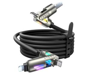 LISEN Câble USB C Chubby 240 W, Câble De Charge 4 En 1 Avec Lumière, Câble De Charge USB A/C Vers C/L Pour iPhone 16, 15, 14 Pro Max/MacBook/iPad Pro/Samsung S24, 1M, Noir