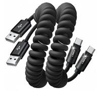 LISEN Câble USB-C Enroulé, 2 Pack pour Android Auto & CarPlay, Câble Court USB-A vers USB-C 1,2 m Compatible avec iPhone 17/16/15, Samsung Galaxy S25/S24/S23 A15/A14, Google Pixel 9/8, Moto, noir