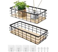 Liseng Lot de 2 Paniers Rangement Boite en Métal - Noir - Organisateur de Salle de Bain - Suspensions Murales - Empilables - Pour Cuisine, Collactions de Fruits, Salle de Bain, Bureau