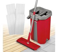 Liseré Vert Smart Mop Compact 360° - Lot Balai serpillère Plat raclette intégrée, Seau essoreur, 4 lingettes Microfibre incluses