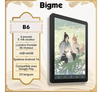Liseur de livres électroniques Bigme B6, écran E-Ink de 6 pouces, éclairage frontal à 36 niveaux, 4 Go + 64 Go, Android 14 OS, prend en charge Google Play E-Reader B6 Black