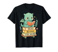 Lisez Be Kind Stay Weird Book Stack Cute Dragon Bookworm T-Shirt