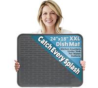 LISH Tapis égouttoir à vaisselle en silicone XXL 61 x 45,7 cm Gris ardoise