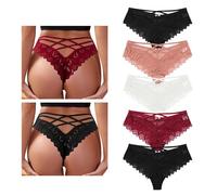 Lishang 5 Pack String Femme Sexy Chic Tanga Dentelle Culotte Basse Femme Slips Culottes Strings Bikini sous Vêtements Tentation Panties