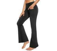 Lishang Pantalon Patte D'elephant Femme Taille Haute Opaque Pantalon Yoga Femme Fluide Yoga Pants avec Poches Leggings Fitness Gym Danse Sport Noir M