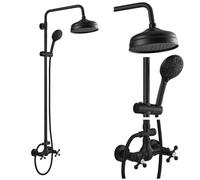 LISHEUK Douche de Salle de Bain Noir Mat avec pommeau de Douche à Effet Pluie de 8 Pouces et douchette à Main, Montage Mural, Ensemble de Douche exposé avec 2 Fonctions et Bouton