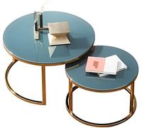 LISHEUK Ensemble de 2 Tables Basses de Salon Modernes avec Cadre en métal, Tables gigognes en Verre trempé coloré Haute résistance de 8 mm, châssis traité PVD Titane, pour la ma