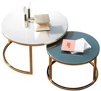 LISHEUK Ensemble de 2 Tables Basses de Salon Modernes avec Cadre en métal, Tables gigognes en Verre trempé coloré Haute résistance de 8 mm, châssis traité PVD Titane, pour la ma