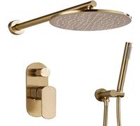 LISHEUK Ensemble de Robinet de Douche en Laiton Massif, Douche encastrée en Or brossé, pommeau de Douche de 8 à 12 Pouces, Robinet de Douche Mural, Bras de Douche mélangeur, ENS