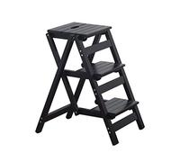 LISHEUK Escabeau 3 marches, escabeau de bibliothèque avec Chaise, marchepied de Cuisine Pliable avec marches antidérapantes, Hauteur 66 cm, Charge Max. 200 kg, Noir