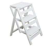 LISHEUK Escabeau 3 marches, escabeau de bibliothèque avec Chaise, marchepied de Cuisine Pliable avec marches antidérapantes, Hauteur 66 cm, Charge maximale 200 kg, Blanc