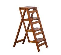 LISHEUK Escabeau 4 marches, escabeau de bibliothèque avec Chaise, marchepied de Cuisine Pliable avec marches antidérapantes, Hauteur 66 cm, Charge maximale 200 kg, Finition Noyer